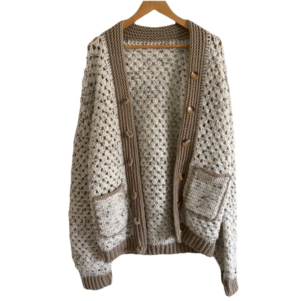 Boho Free Spirit Oversized Crochet  Cardigan Cream/Speckled Cottage  Wear Large